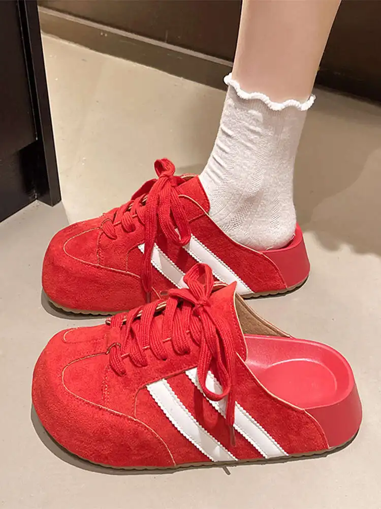 

Red Thi Bot Flat Sandals Women's Summer Outdoor Wear No Heel Lazy f Slippers Cross Bule Casual Velvet Surface