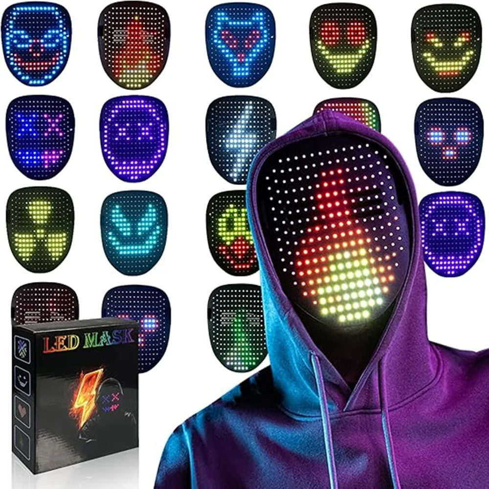 

LED Mask with Gesture Sensing Light up Face Transforming Led Halloween Mask for Kids Men Women Costume Cosplay Party