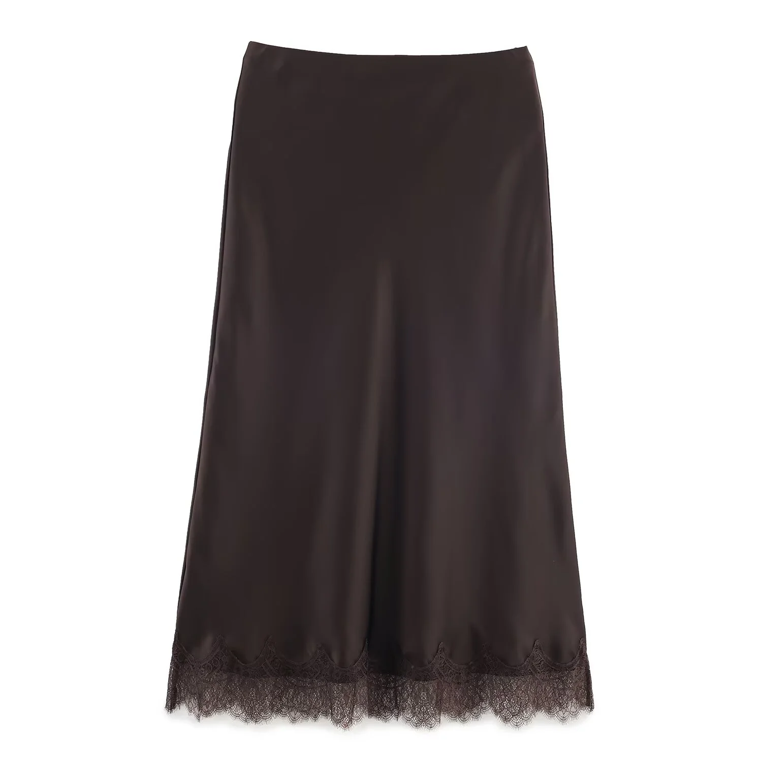 กระโปรงผ้าซาตินลูกไม้ครึ่งตัวสำหรับผู้หญิง กระโปรงยาวปานกลางแฟชั่นฤดูใบไม้ผลิและฤดูร้อน กระโปรงทรงเอ กระโปรงลูกไม้ กระโปรงสำหรับสาวออฟฟิศ