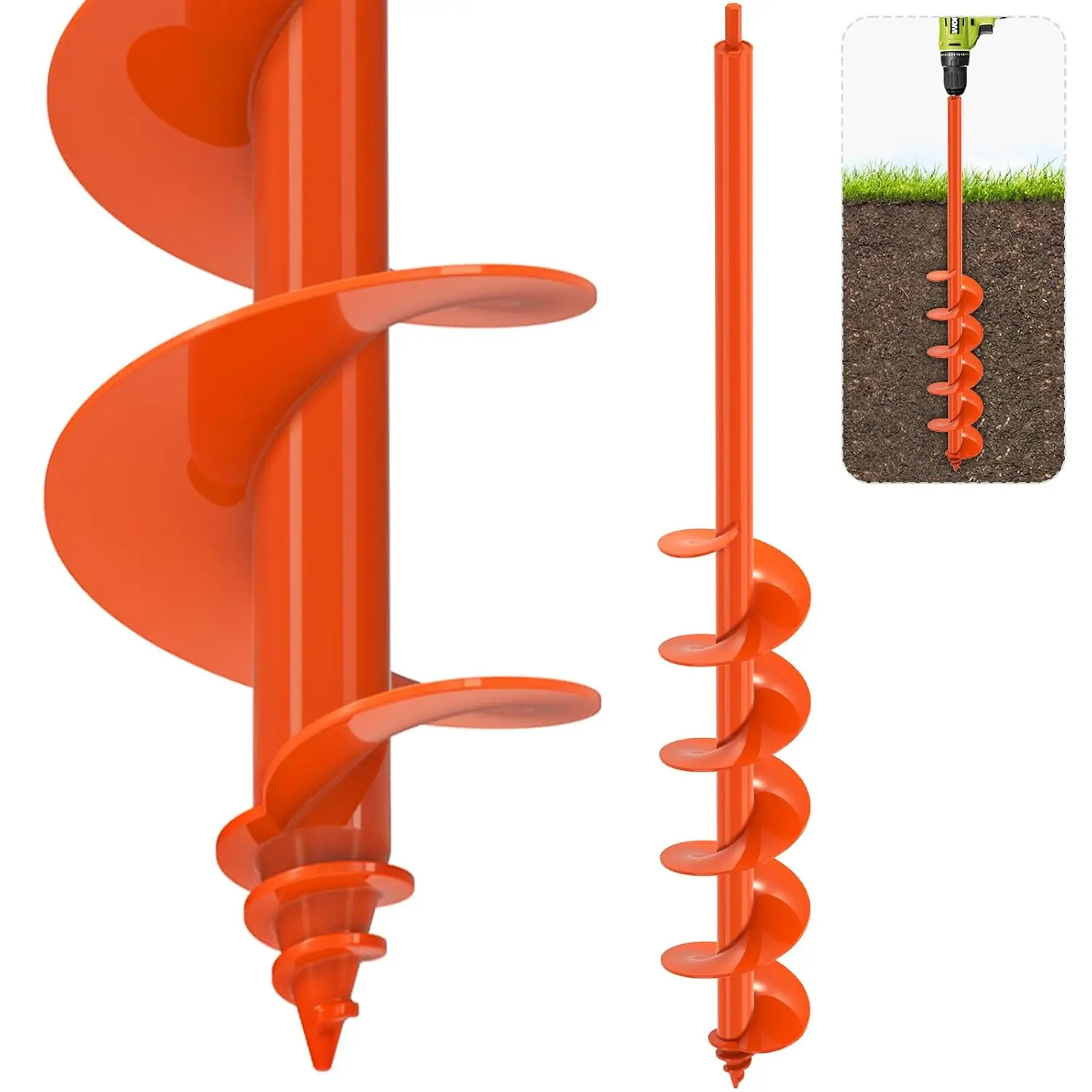 

Мощный садовый бур для посадки луковиц, цветов, столбов для ограждений - 4"x32", подходит для шестигранных приводов 3/8 дюйма