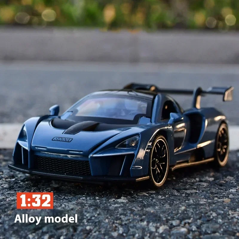 1:32  Senna Alloy Sports Car Diecast Metal Model Simulation Sound Light Pull Back Racing Toy Children Birthday Toy Gift