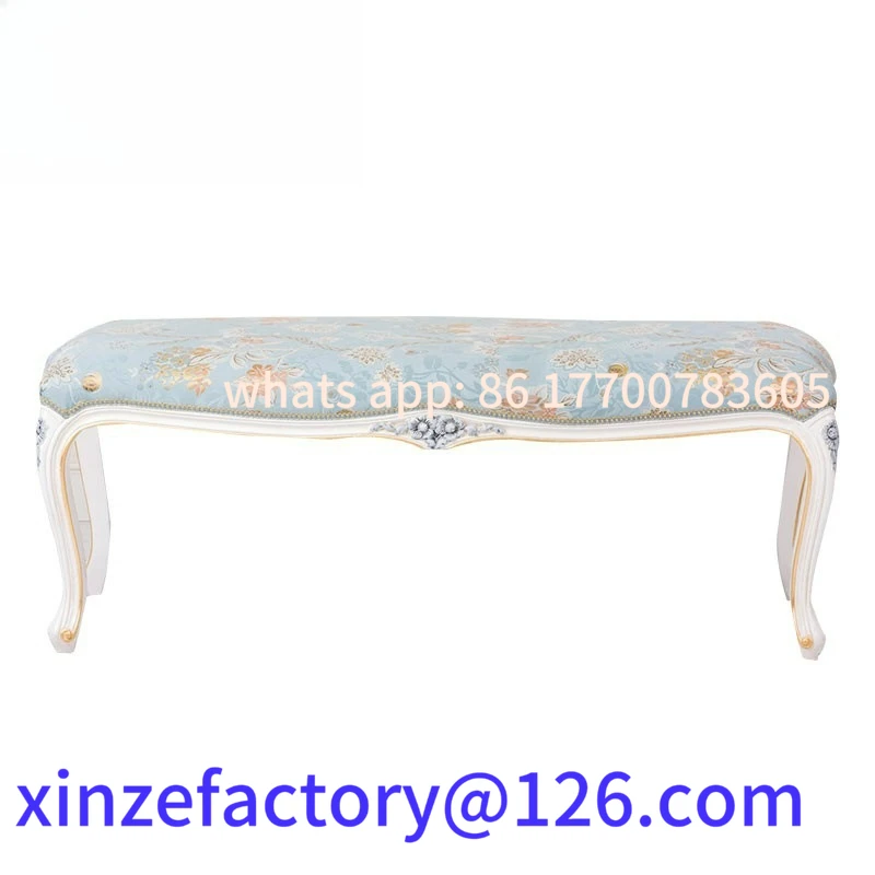 

Customizable Victorian Sail Bench European Neoclassical French Gold Foil Solid Wood Bench Villa Mansion Furniture
