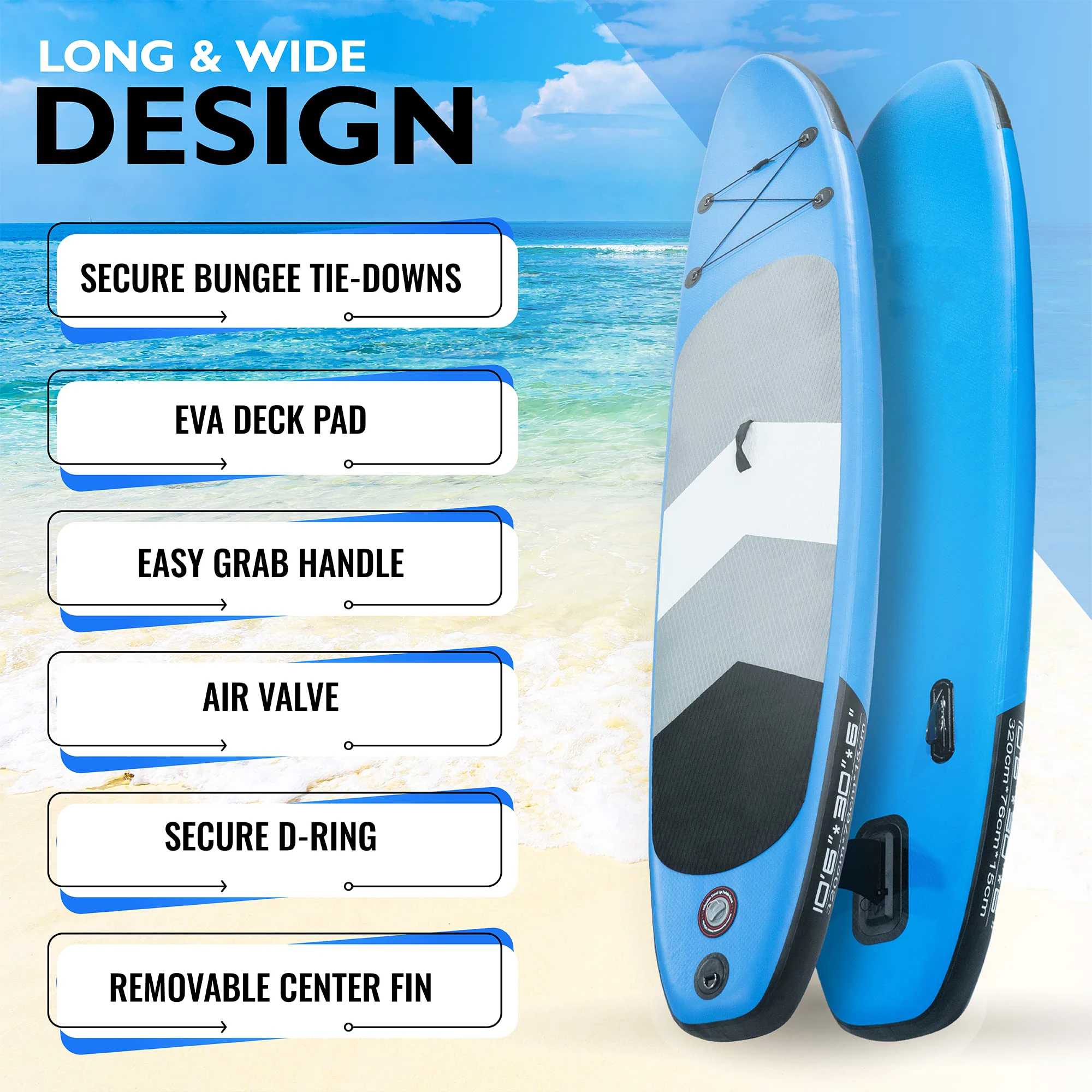 Stand up Paddle Board with SUP Accessories - Inflatable 10ft 6in, for Paddleboarding, Surfing, Fishing - Portable Blow up Board