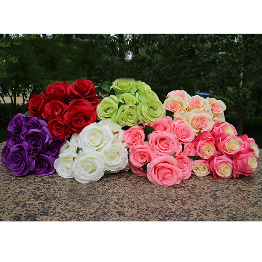 

Artificial Flowers Fake Flowers Silk Artificial Roses 9 Heads Bridal Wedding Bouquet for Party Wedding Decoration (Red)