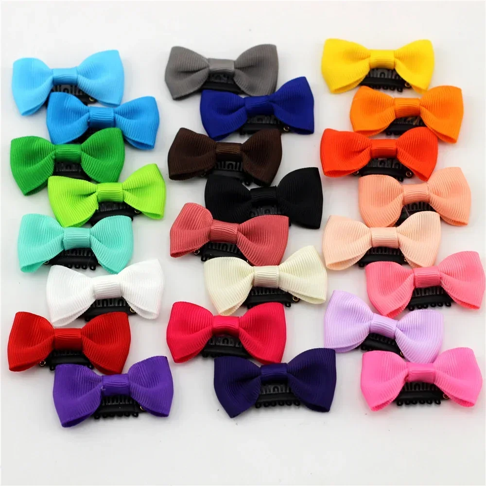 

12pcs/lot 2" mini hairclip for baby Girls hairbows mini Hairpin Solid Color Ribbon bow Clip hairclips Snap Clips Kids headwear