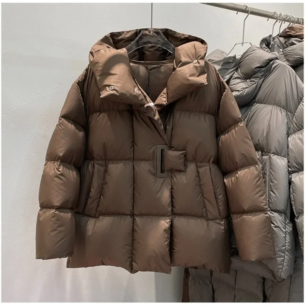 White Duck Down Jacket Women2024 Fashion Casual Female Thick Warm Fluffy Parkas Loose Oversized Puffer Coat Outwear Winter