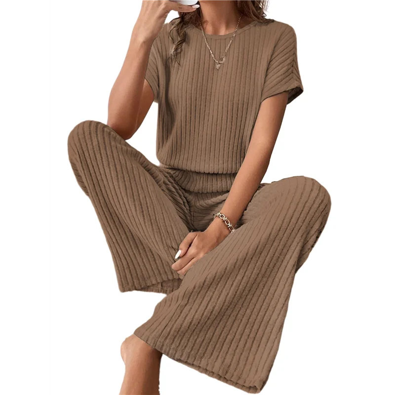 

ABRT-Женская повседневная одежда для летних путешествий и отпуска, костюм из двух предметов, повседневный костюм с широкими брюками и короткими рукавами