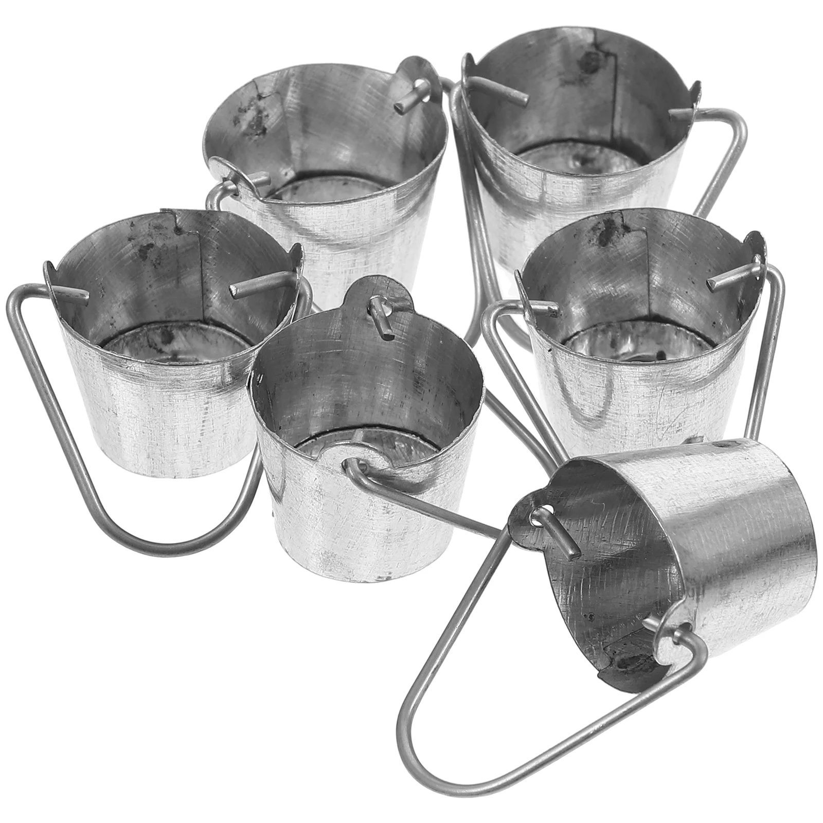 6Pcs House Tin Bucket Mini Metal Buckets Small Iron Pails Vintage Galvanized Small Buckets Handles Tiny Barrel Fairy