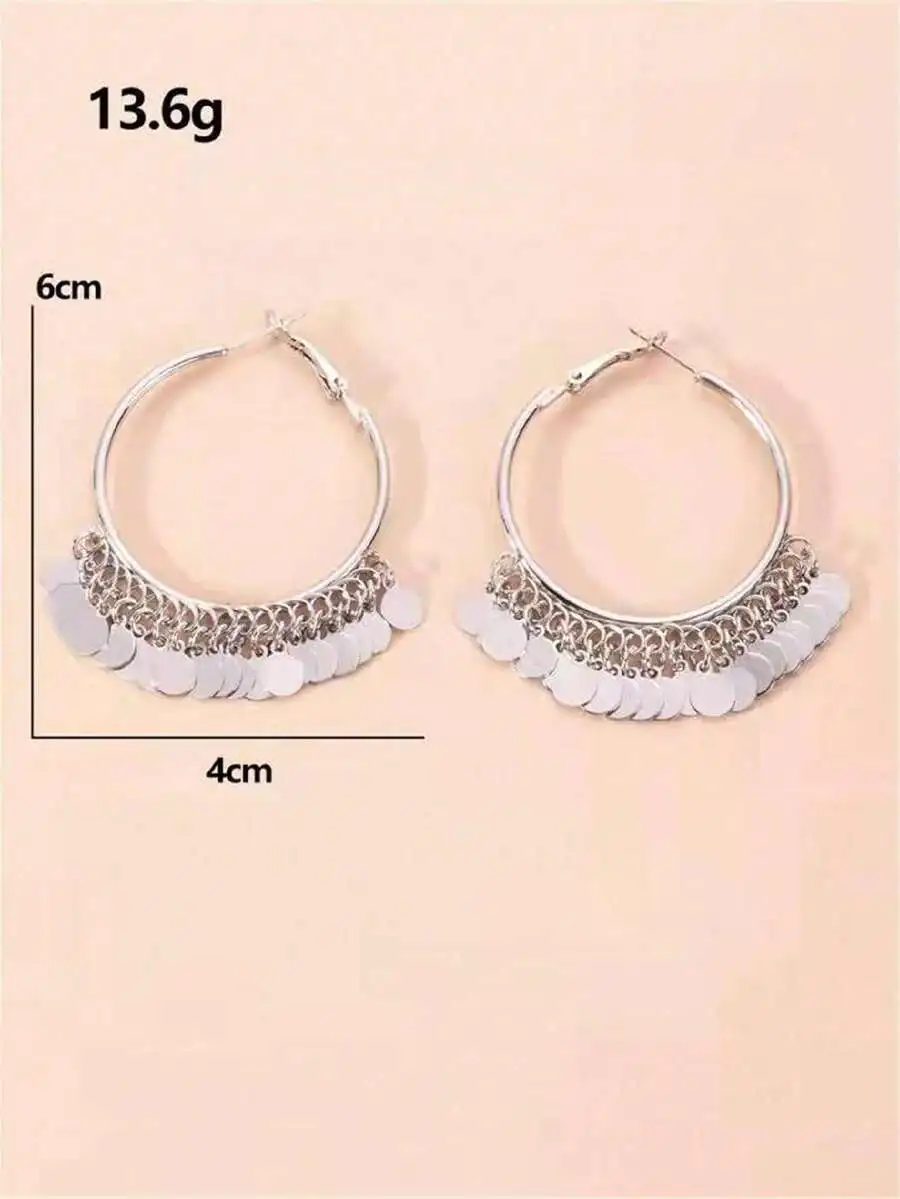 1 pair disc charm earrings with geometric round pendant and large hoop design for women stylish look view 4