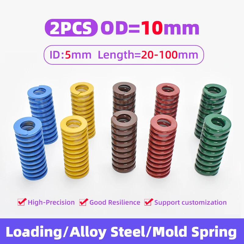 Creamily 2PCS/Lot Mold Spring Alloy Steel Spiral Stamping Compression Springs Outer Diameter10mm Inner Diameter5mm L=20-100mm