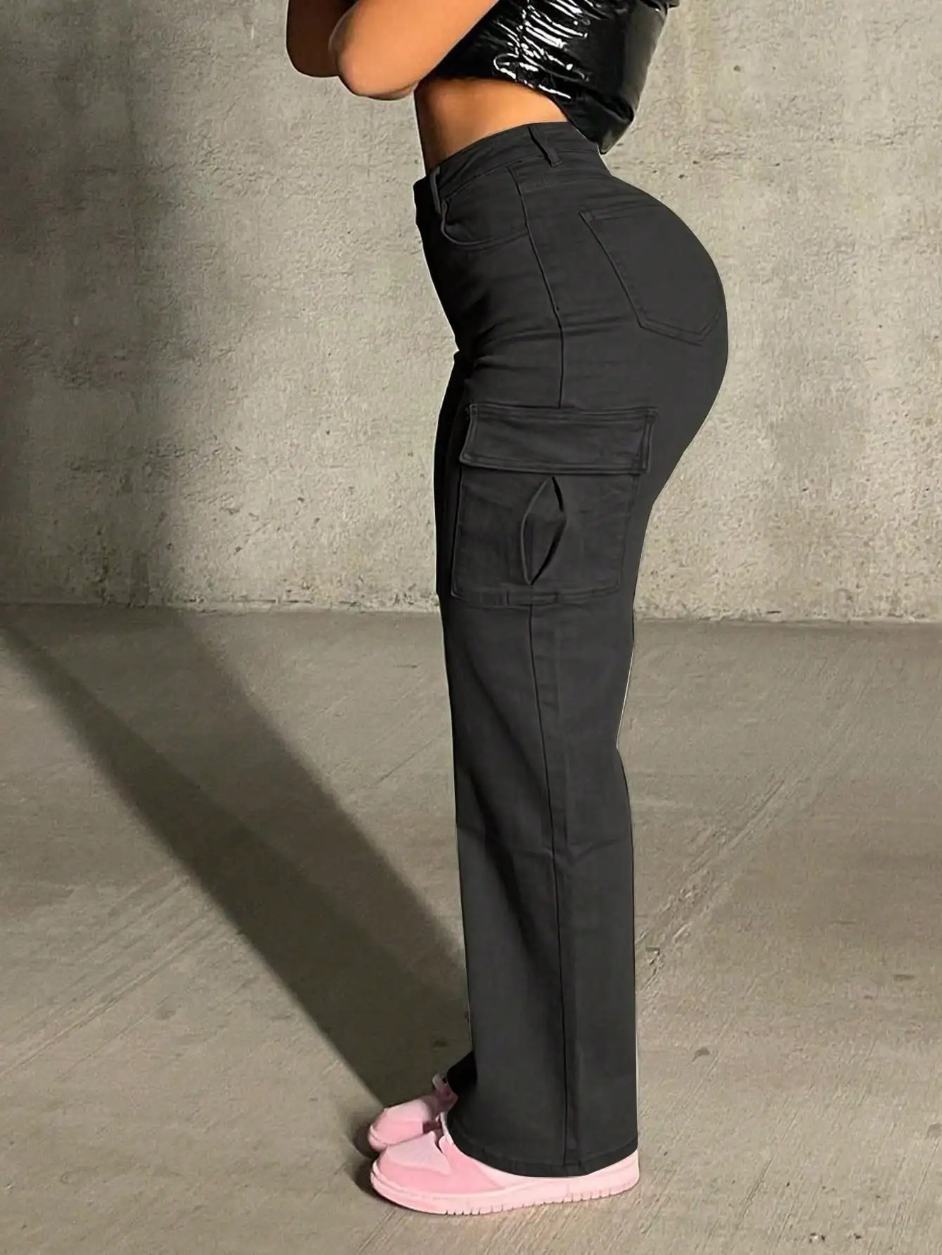 Women's High - Waist Baggy Cargo Pants, Flap Pocket, Relaxed Wide - Leg, Y2K Fashion, Xmas & New Year Warm Thermal