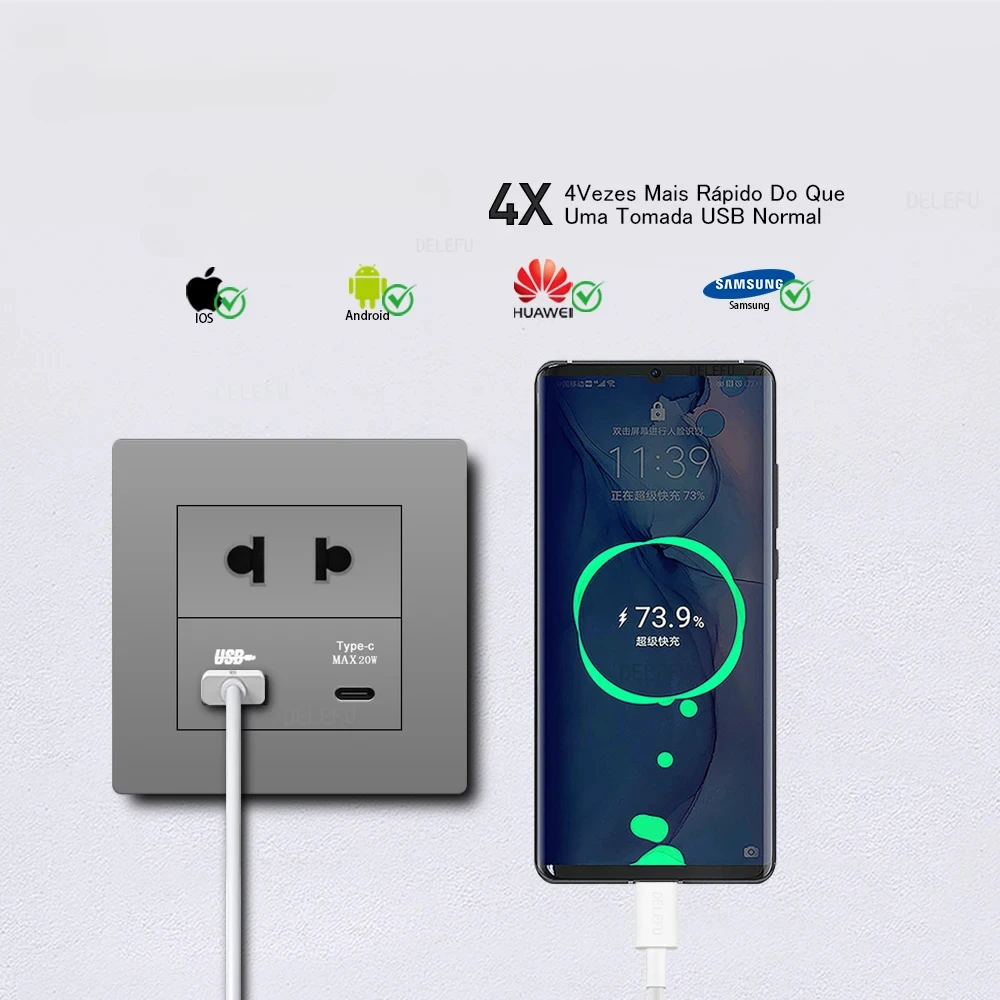 Melery Wall Socket Switch Flame Retardant Gray Israel Outlets Standard USB Type C Fast Charging PC Panel 86mm TV Phone CAT5 CAT6
