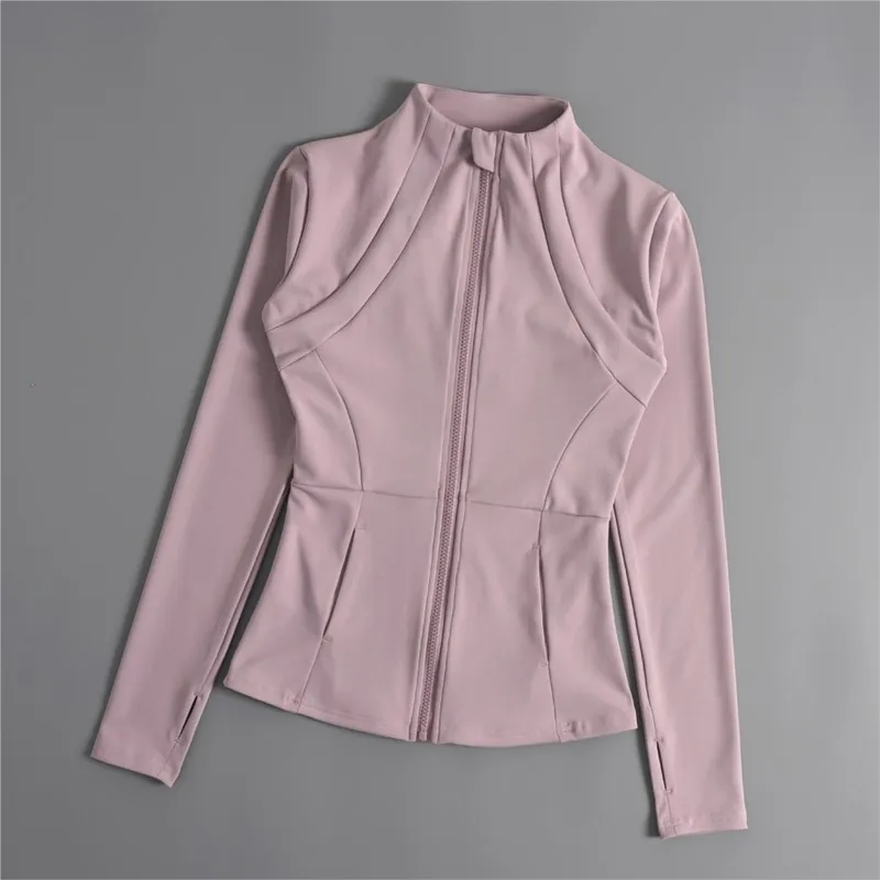 Women's Stand Collar Zipper Yoga Top Fitness Running Cycling Jacket Stretch Slim-Fit Long Sleeve Sportswear Yoga Clothes Coat
