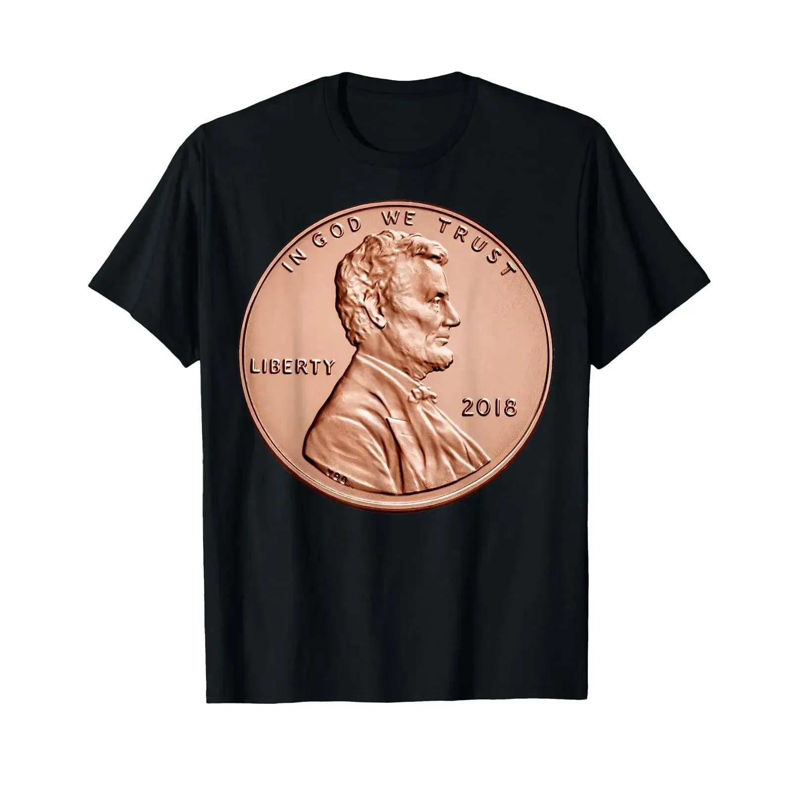 Camiseta Masculina Vintage Penny Lincoln EUA 1 Centavo Moeda Americana Lavada Elástica Macia Respirável Estilosa Ligeiramente Desgastada
