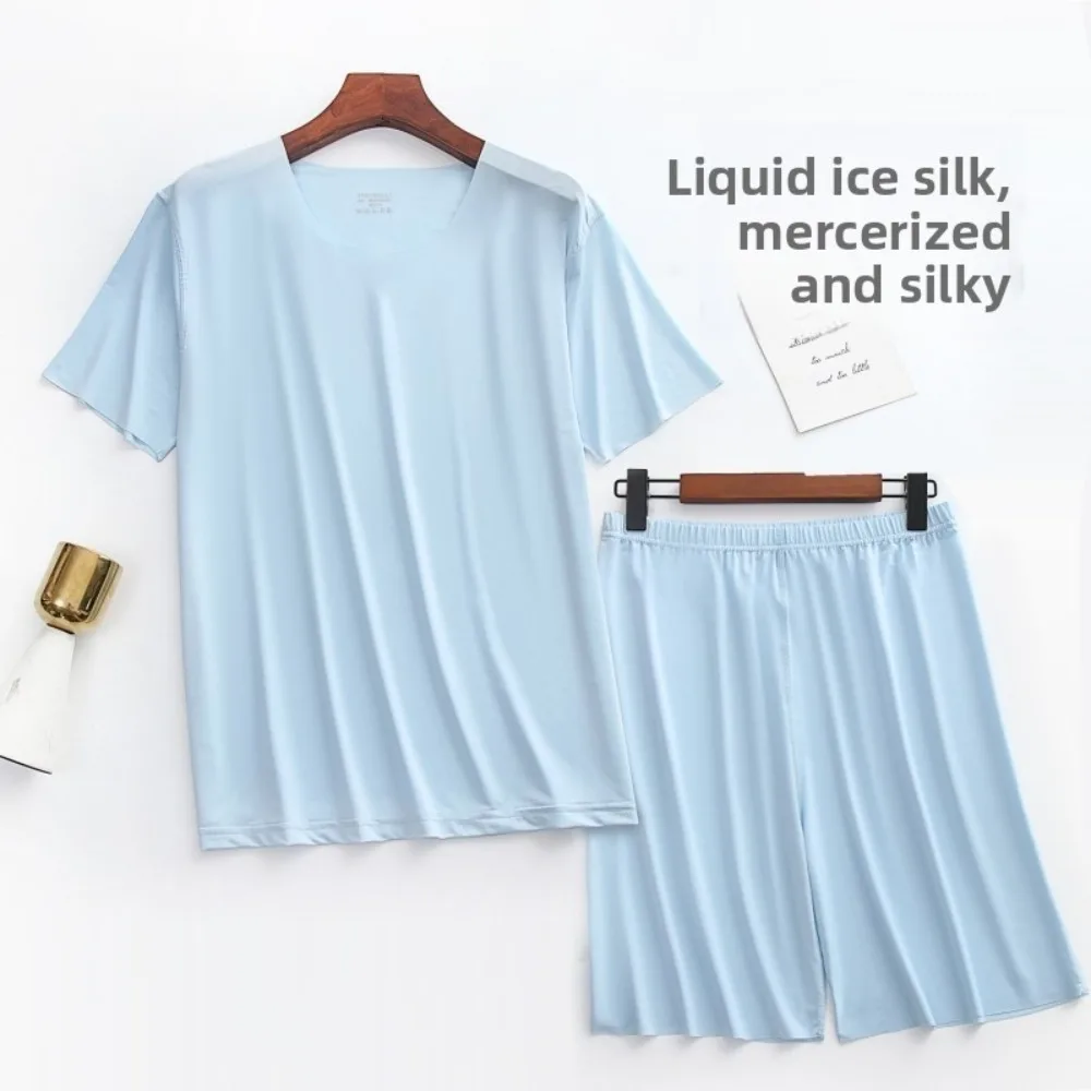 

Unisex Lightweight Seamless Sleepwear Set - Ultra-Soft Liquid Silk Pajamas with T-Shirt & Shorts