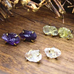 Raw Crystal Stud Earring, Gemstone Earrings, Rough Crystal Jewelry, Boho Jewelry, Raw Gemstones Gift for Her