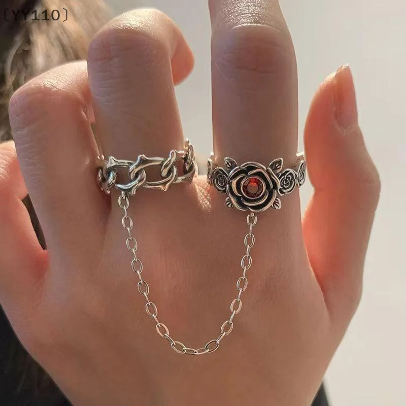 [-YY110」 الرجعية روز شوكة افتتاح حلقة الشرير القوطي سلسلة خواتم الاصبع النساء مجوهرات اكسسوارات هدية #3