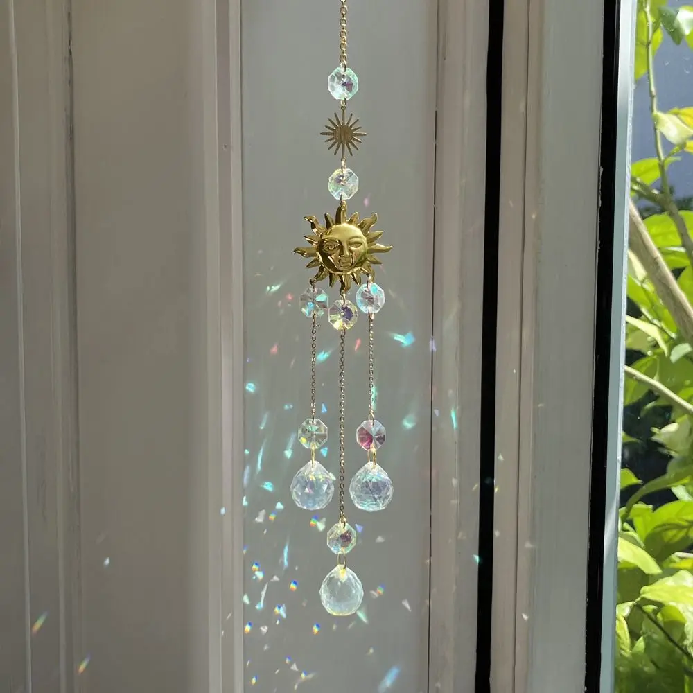 Window Ornament Moon Crystal Pendant Prismas Stars Sun Catchers Colourful Hanging Ornament Wind Chime Wedding