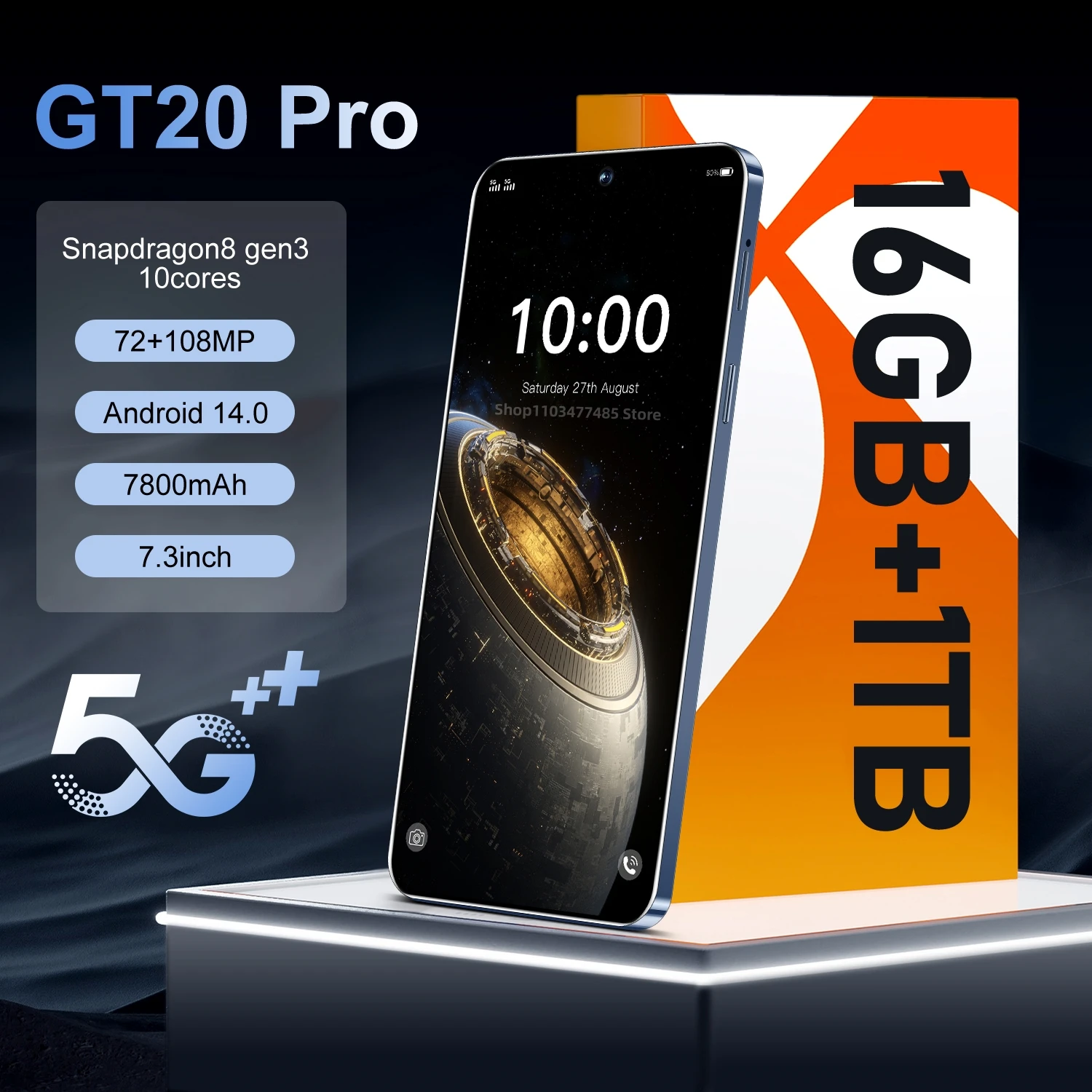 Global Version GT20 pro 5G Smartphone 16GB+1024GB 7.3 inch 7150mAh Snapdragon 8 Gen 3 Android 14 Cellphone 50MP+108MP Camera