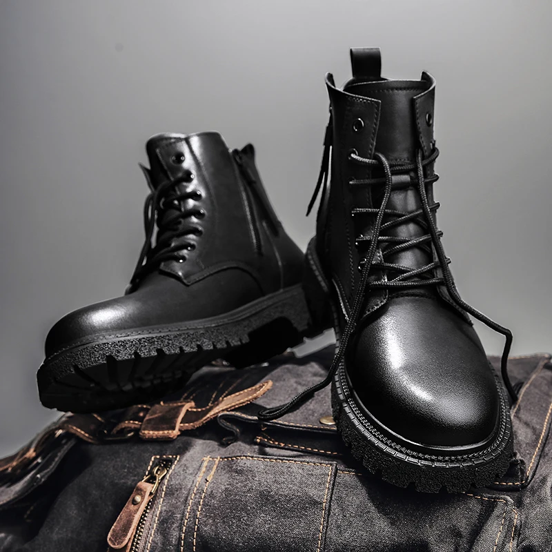 

2025 New Men's Big Yellow Boots Durable Anti - Skid Sole High - Top Chunky Sole Winter Fleece Lined British Work Boots Motorcycl