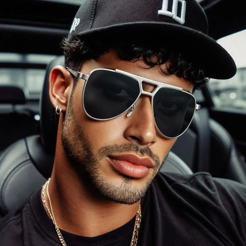 

Vintage Oversized Pilot Steampunk Sunglasses Men 2025 Luxury Brand Classic Double Beam Glasses Oval Eyewear Driving UV400 Shades