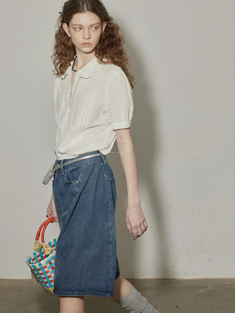 

Relez Sweet Design Sense Casual Korean Sle Doll Collar Women's irt Simple Summer New Loose Fit Cotton ort Sve