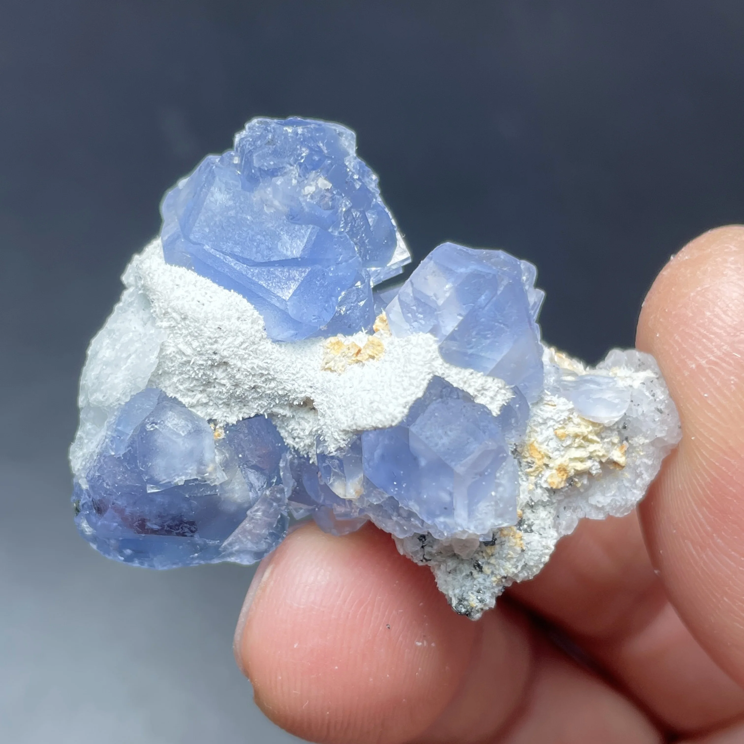 3pcs Natural Myanmar Blue Fluorite Specimen With Chalcopyrite Symbiotic mineral Rock Home Decor Gift Healing Stone