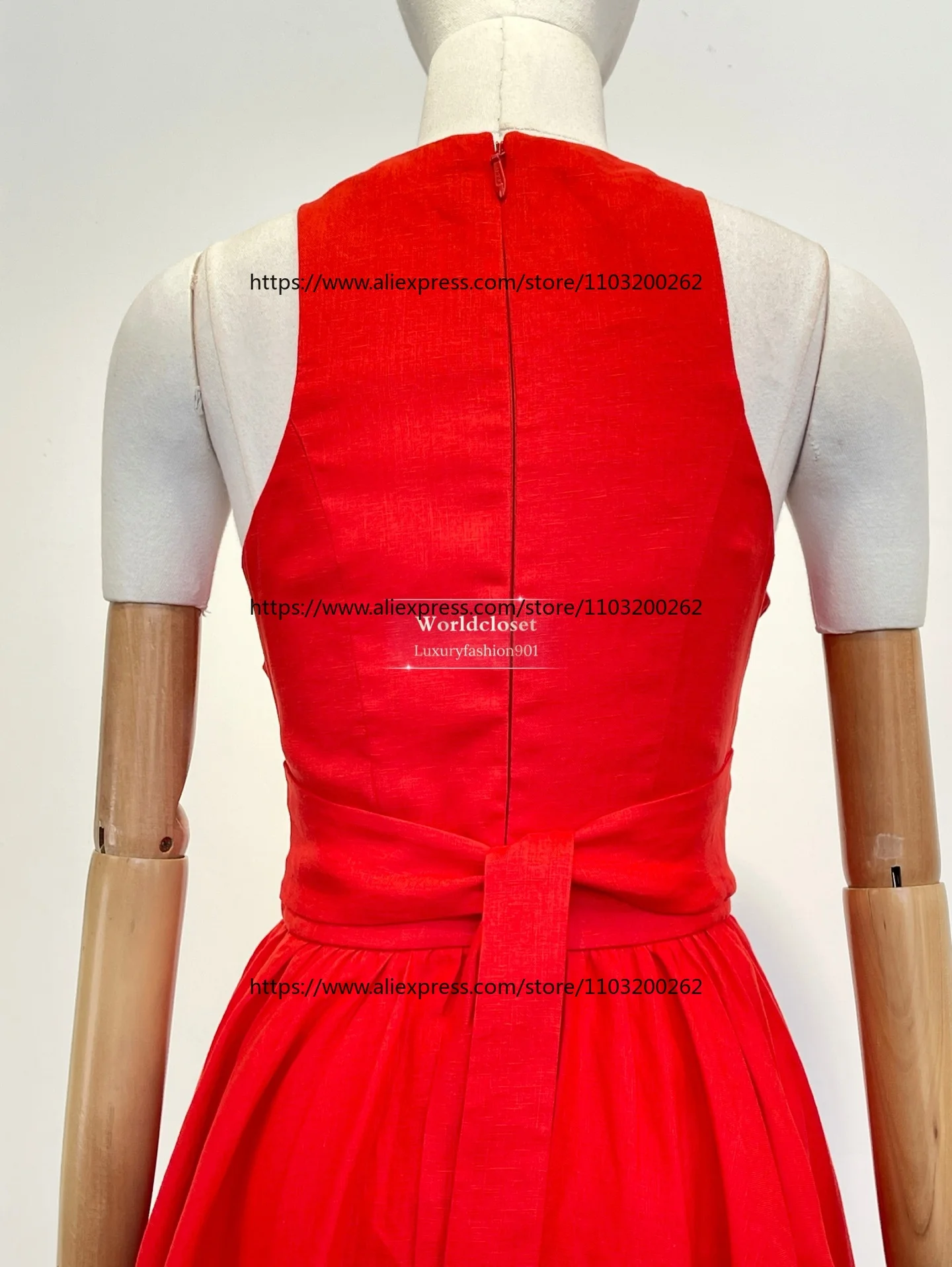 2025 Nova Moda Vermelho Sem Mangas Cortado Vestido Midi Linho de Alta Qualidade