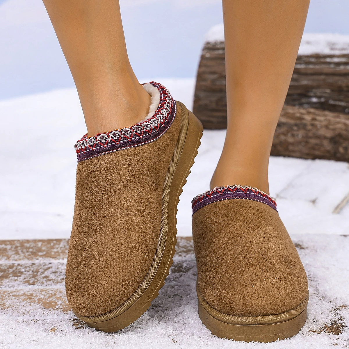 Snow Boots for Women 2025 Winter New Cashmere Warm Thick Soles Without Heel-covered Hair Half Slipper Cotton Shoes for Women