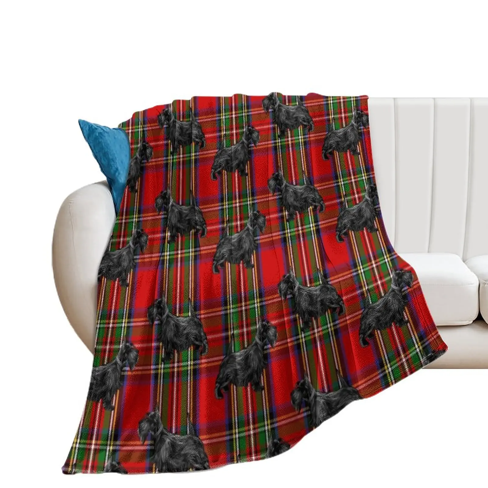 Scottie Dog on Red Scottish Tartan Throw Blanket Beach Single Blankets