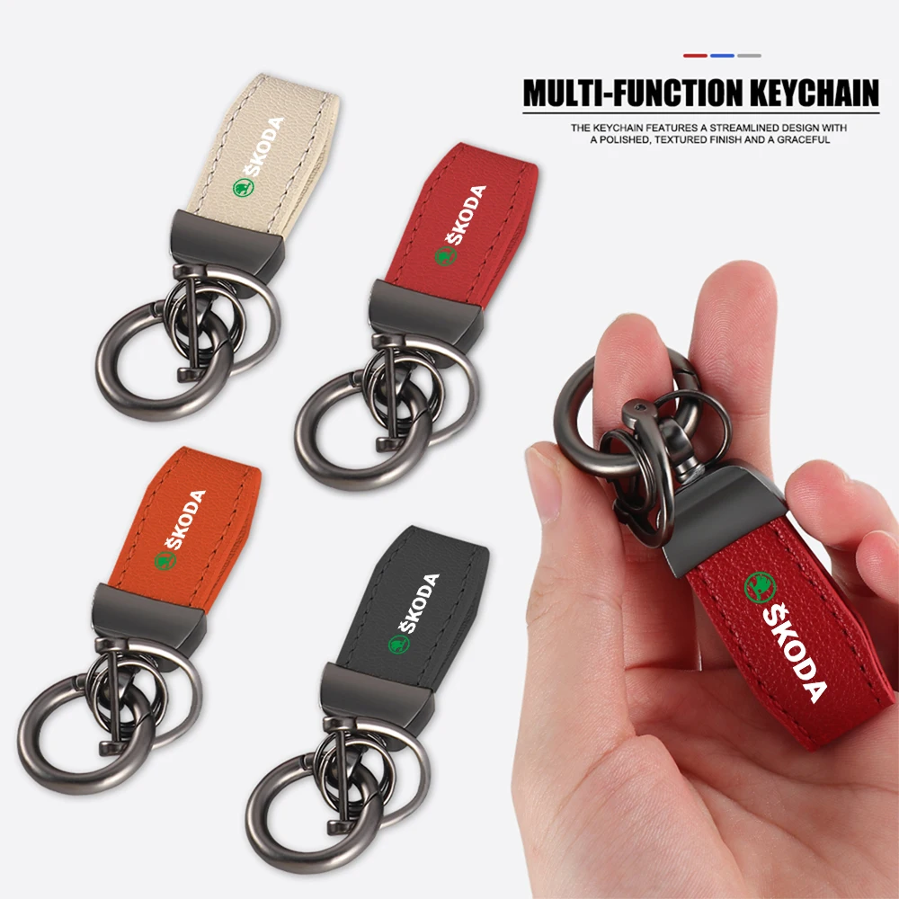 

Car Key Chain Leather Keying Key Ring Keychain Holder For Skoda VII Yeti Kamiq Kodiaq Karoq Octavia Superb SCALA Fabia Rapid Vrs