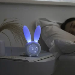 Cute Bunny Ears Led Silent Digital Alarm Clock Electronic Sound Control Luminous Table Bedroom Bedside Home Decoration