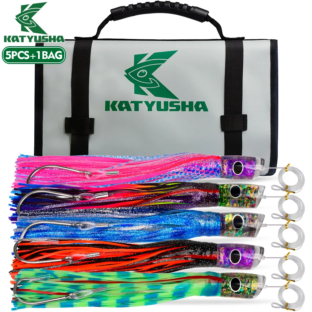 

Katyusha 5Color Acrylic Head Soft Plastic Squid Towing Bait Set 9/11/14IN Realistic Swimming Bait Grouper Seawater Fishing Lures