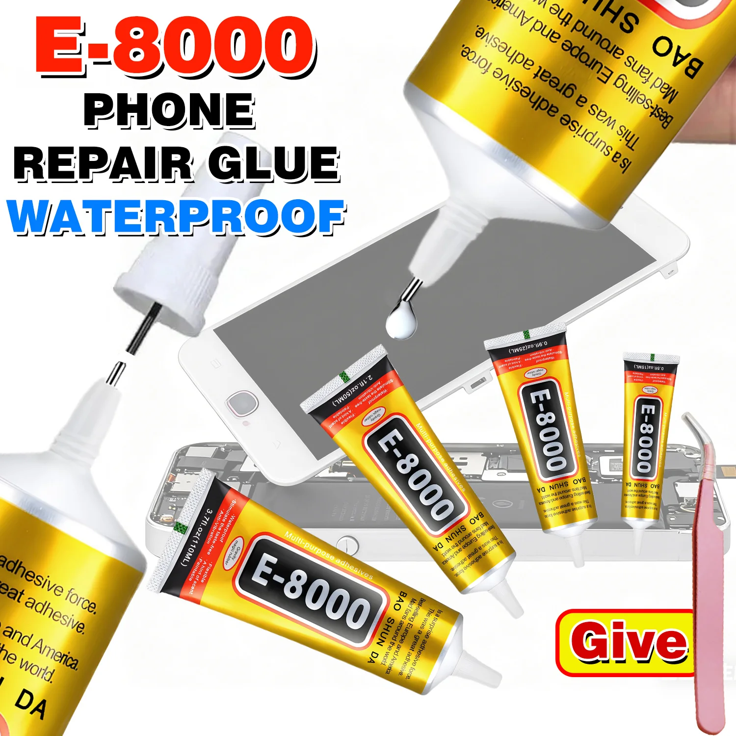

E-8000 Универсальный клей для телефона для стекла и пластика do-it-yourself или DIY E8000 с прецизионным аппликатором E8000 Клей для мобильных телефонов Экраны Высокопрочная водонепроницаемая наклейка В комплект входит