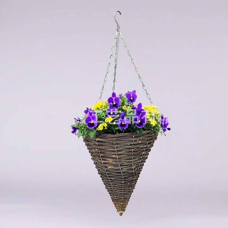 

Плетеная подвесная корзина для цветов в форме конуса, цветочный горшок ручной работы, подвесной держатель для растений в деревенском стиле в стиле бохо, украшение для дома и улицы