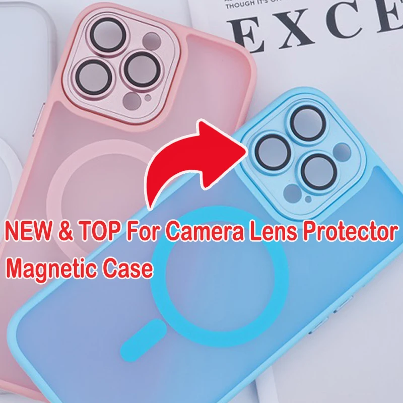 50PCS New Color Matte Magnetic Case For IPHONE 16 15 14 13 12 11 Pro Max Plus Frosted Magsafe Case With Camera Lens Protector