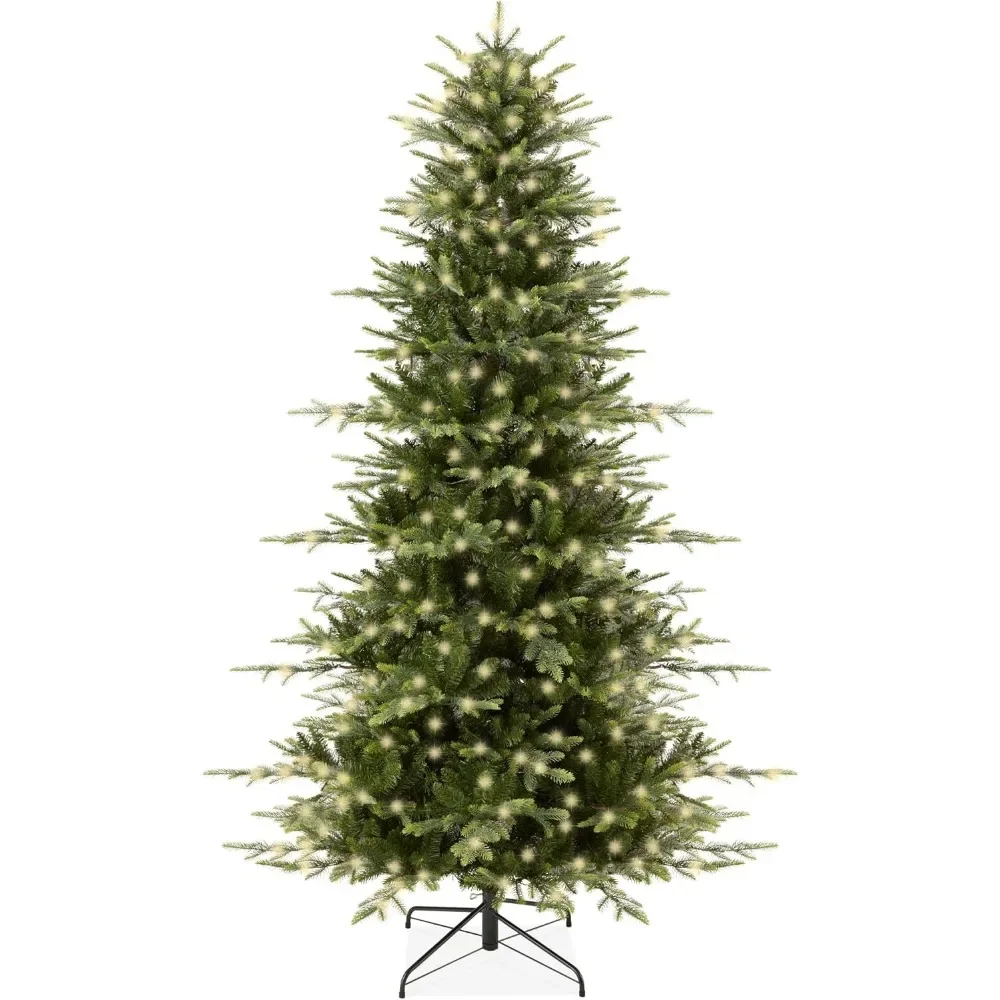 Choice Products 6ft Pre-Lit Artificial Aspen Christmas Tree, Noble Holiday Décor w/ 1,350 Branch Tips, 2-in-1 Multicolor LED