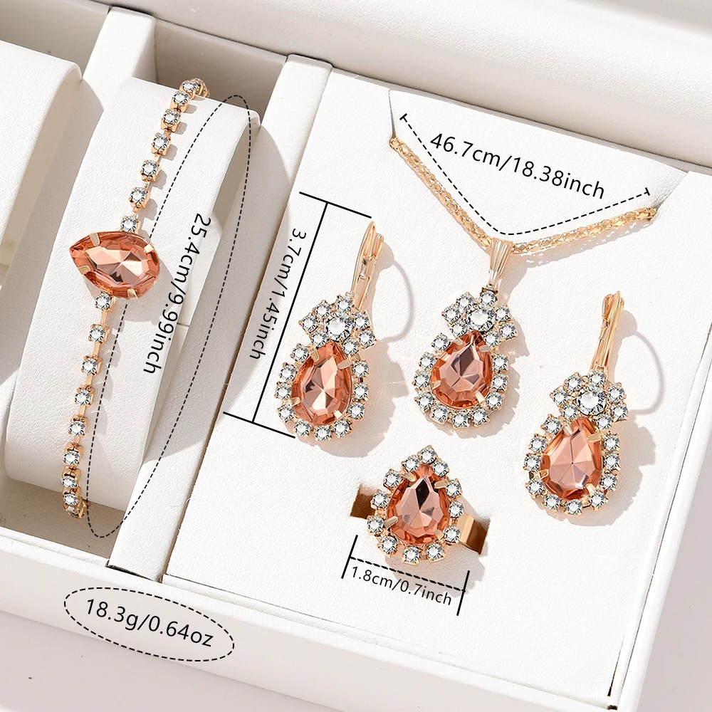 Rose Gold Ladies Quartz Watch 6PCS/Set Fashion Wristwatch Alloy Band Watch Water Droplet Element Jewelry Set Gift For Girls