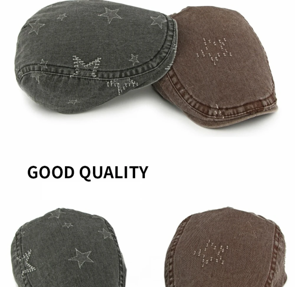HT5101 Baskenmützen für Herren und Damen 2026 – Neue Stars Ivy Flat Cap für Künstler und Maler, Frühling/Herbst, 100 % Baumwolle – Detail 3