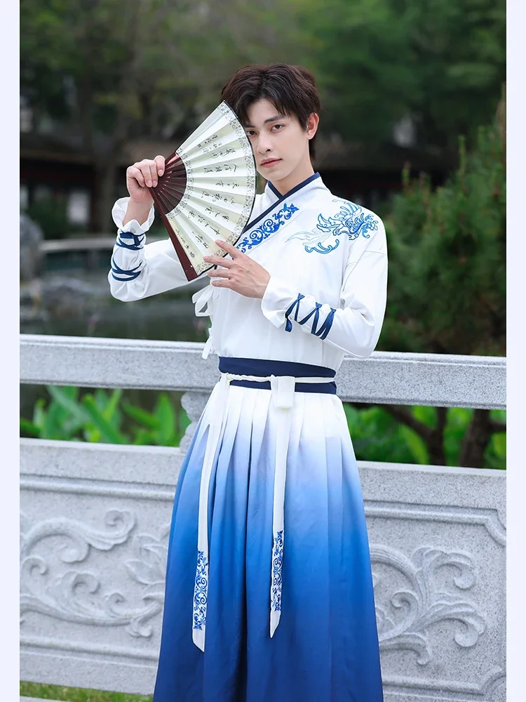 남성용 한푸 로브, 중국 전통 코스튬, 코스프레 파티 복장, 빈티지 자수 한푸 세트, 중국 전통 한푸 원피스