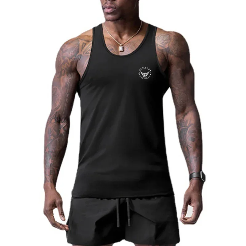 Mens New Muscle Fitness Mesh Fashion Sports Tank Top Casual Gym Clothing Quick Dry Korean Vest  Sleeveless Singlets