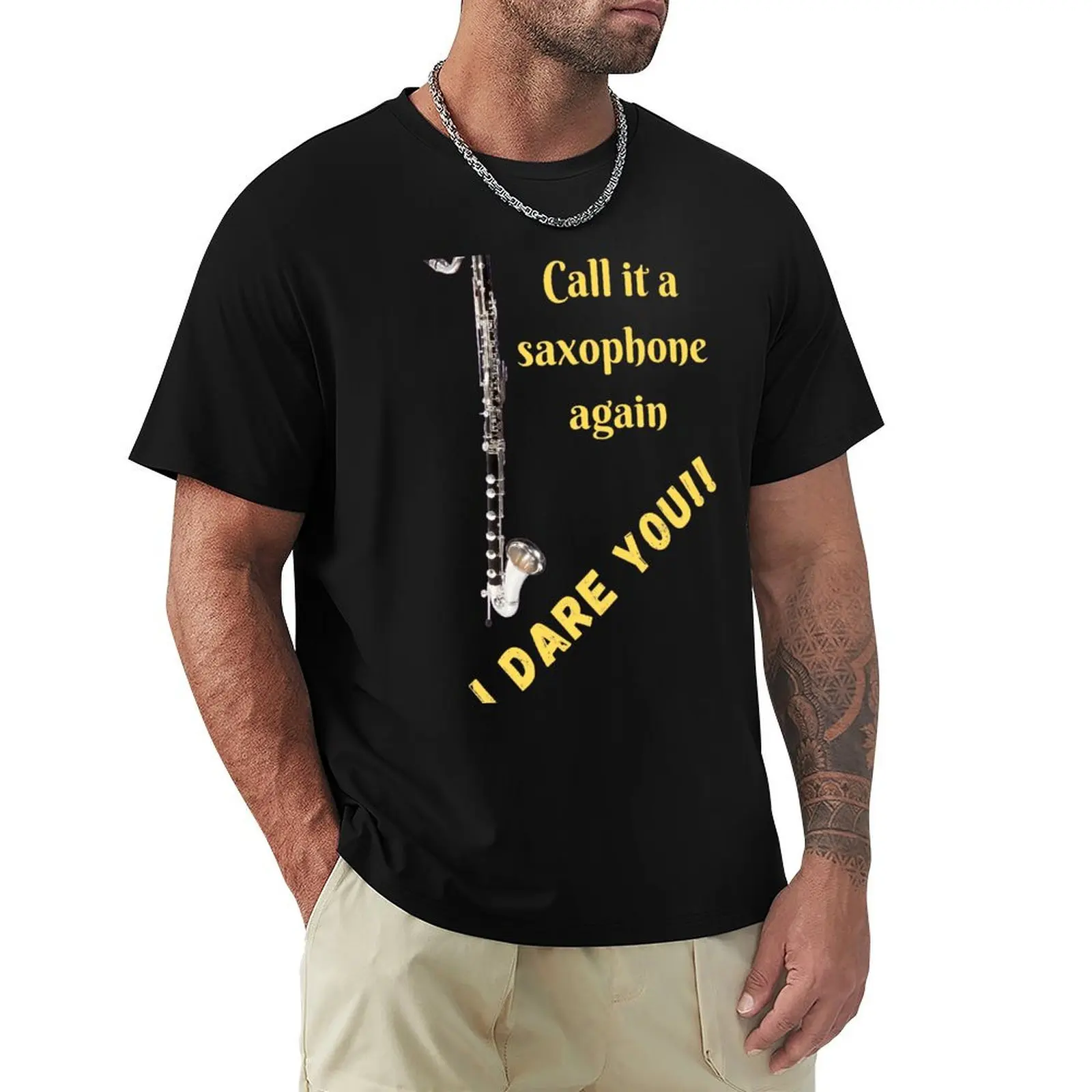 Appelons-le Saxophone Again - I Dare You (texte jaune) T-shirt grande taille coupe ample