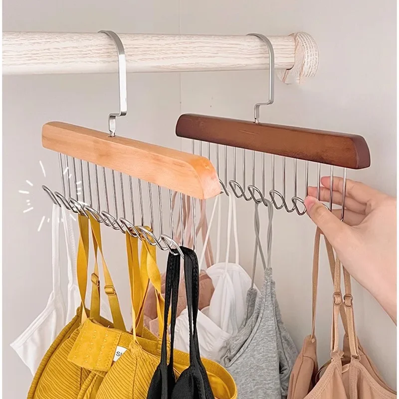 Home Furniture 2 Pcs 8-hook Wooden Sling Hanger Underwear Vest Tie Storage Hook Solid Wood Wave Drying Hanger