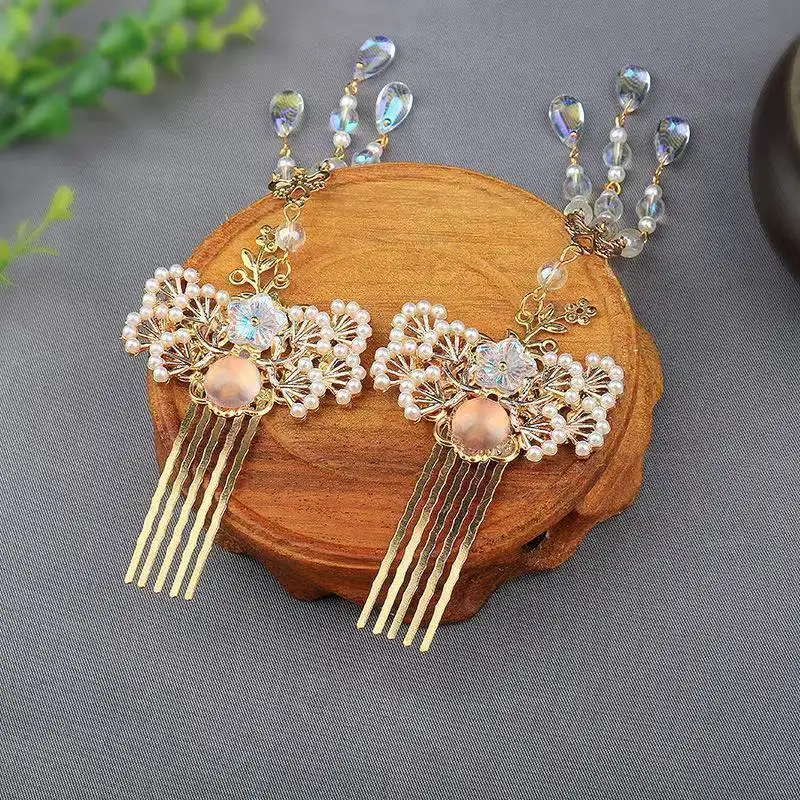 หวีผมอเนกประสงค์แบบฮันฝู, เครื่องประดับผมสีทอง, เครื่องประดับผมแบบพู่ห้อย, เครื่องประดับผมสไตล์ราชสำนักย้อนยุค, เครื่องประดับผมสไตล์โบราณประดับมุกสำหรับชุดโบราณราชวงศ์หมิง