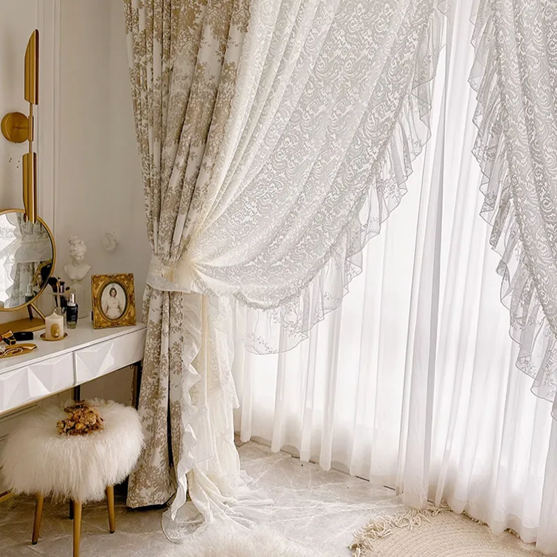 High-end Luxury French Curtains for Living Room Bedroom Romantic Retro Cream Color Small Fragrance Cashmere Jacquard Finished