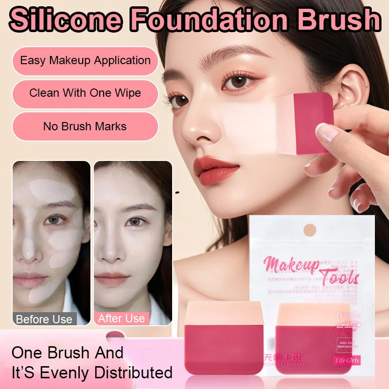 Portable Foundation Tool Evenly Applied Powder No Streak Foundation Brush Flat Head Silicone Tool