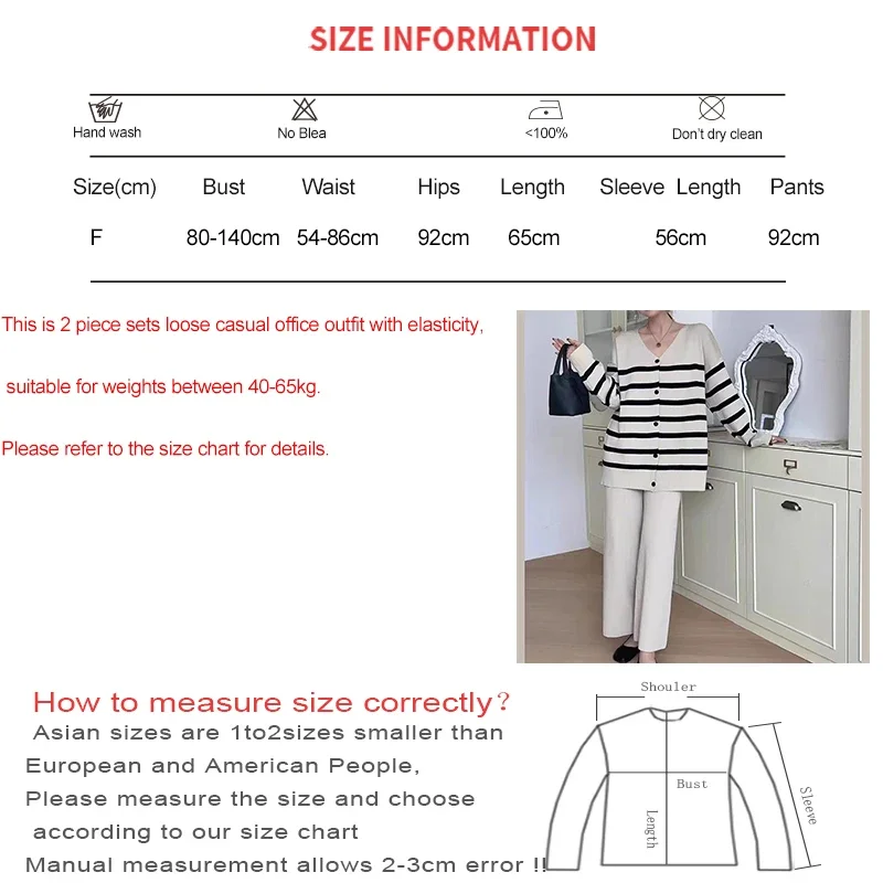 EVNISI Women 2 Piece Striped Long Sleeve Buttons Up Cardigan Top and Pants Set Casual Loose Women Outfit Fall Winter Office Set