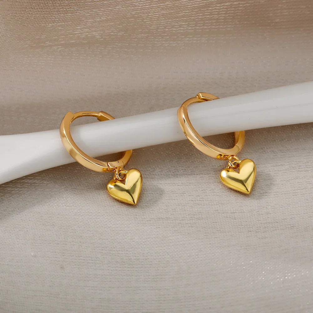 Vintage Love Heart Dangle Earrings For Women Gold Color Stainless Steel Earrings Wedding Feamle Jewelry Party Gifts Bijoux Femme