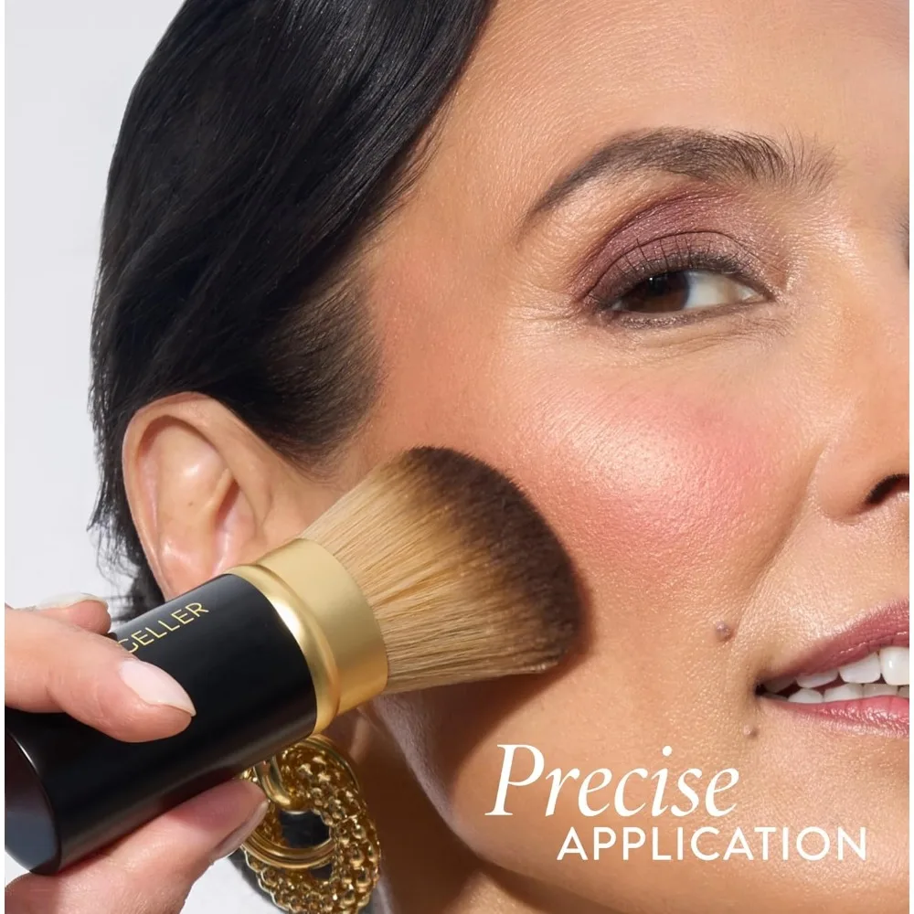 แปรงคาบูกิสีดําแบบยืดหดได้สําหรับการแต่งหน้าแบบของเหลว ครีม และแป้งพร้อมที่จับอะลูมิเนียม