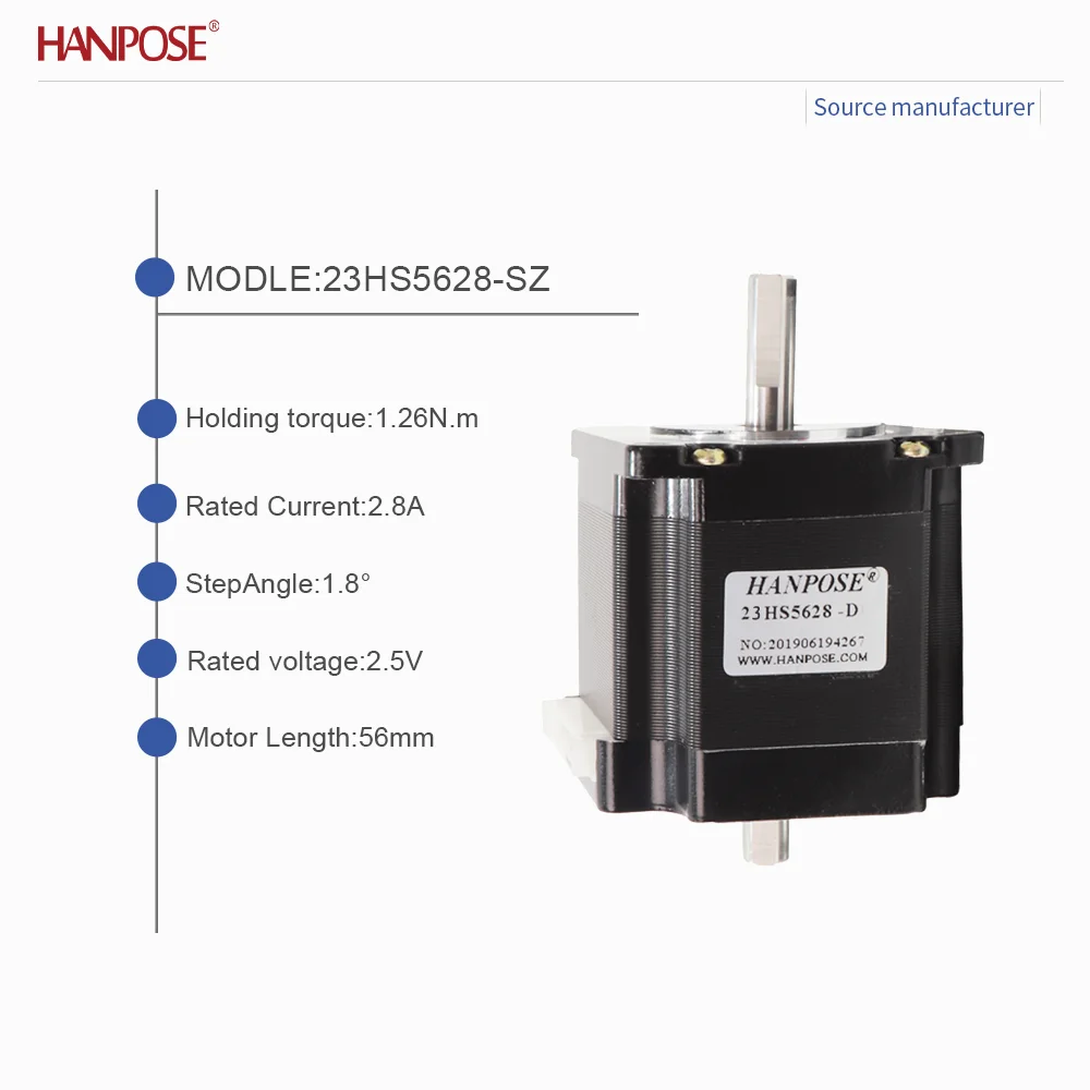 

Двухосевой крутящий момент шагового двигателя 1.26N. ток m 2,8 А, модель 23HS5628-SZ, стабильное управление на высокой скорости